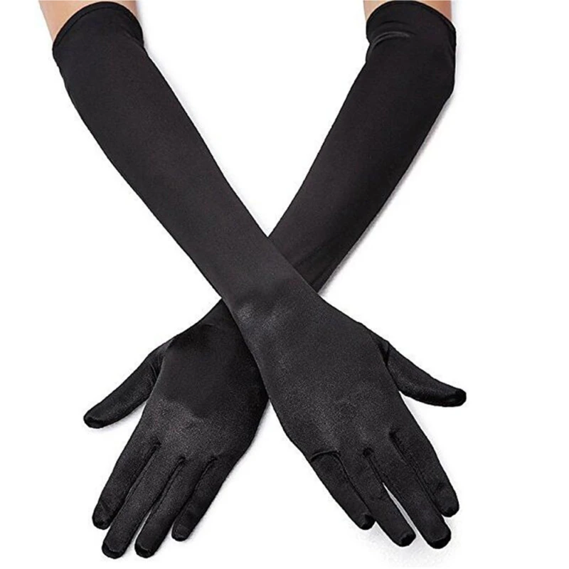 EFINNY классические длинные перчатки для взрослых, черные, белые, красные, серые, кожа, импульсный стрейч, атласные, пальчиковые перчатки, подходящий костюм для вождения - Цвет: Черный