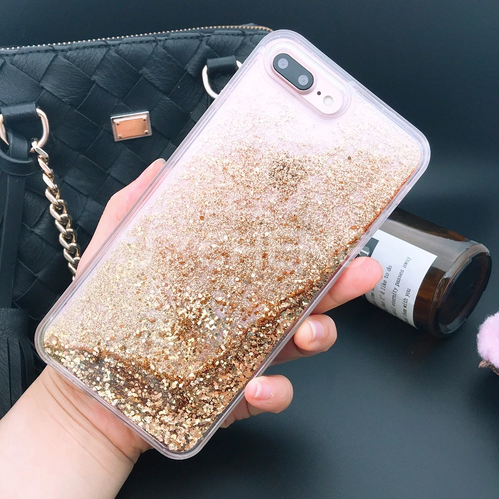 Funda de lujo para teléfono de agua líquida 8 7 para iPhone 7 Plus Sparkle Quicksand Glitter Star Clear TPU funda para iPhone X 6 S 6 Plus