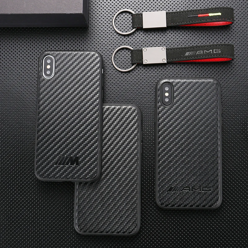 Luxury car Motorsport carbon fiber cover case for iphone 6 6S plus 7 7plus 8 8plus X XR XS Max AMG Flip fur keychain phone coque