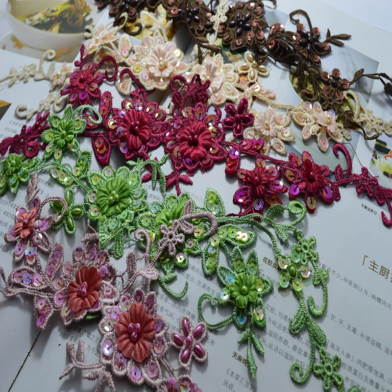 

somelace (1pcs/lot)Wedding Dress Decorated a variety of colors sequin Organza Flower Applique Sew On Lace Patches-002