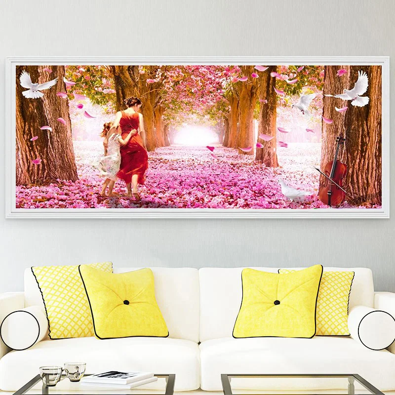 

Youran Landscapes Diamond Mosaic Painting Mother and Daughter Walking through Cherry Tree Forest Diy Diamond Embroidery Decor