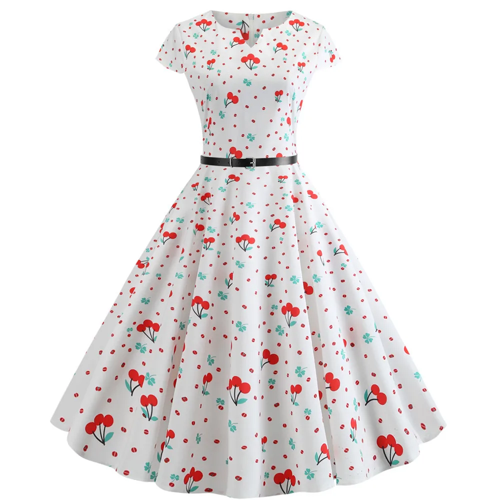 

2019 Casual Floral Print Summer Dress Women V-Neck Short Sleeve Vintage Office Party Dress Robe Femme Slim Vestidos Plus Size