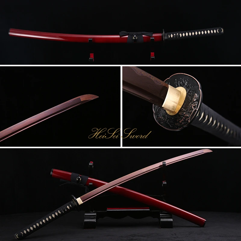 hand forge red damascus steel blade japanese Katana samurai real folded sword