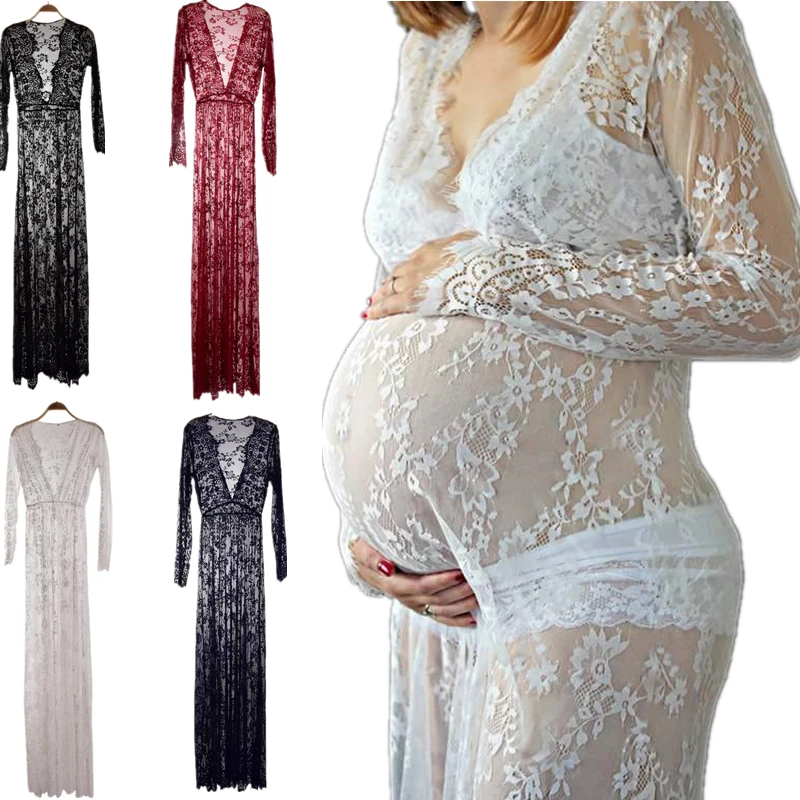 2017 maternity photography props maxi Maternity gown Lace Maternity font b Dress b font Fancy shooting