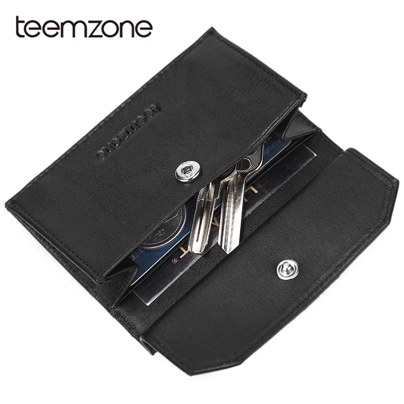 

Teemzone 2018 Men Fashion Credit Card Holder Genuine Leather Black Mini Safe Hasp With Coin Pocket Men Purse Card Case K375