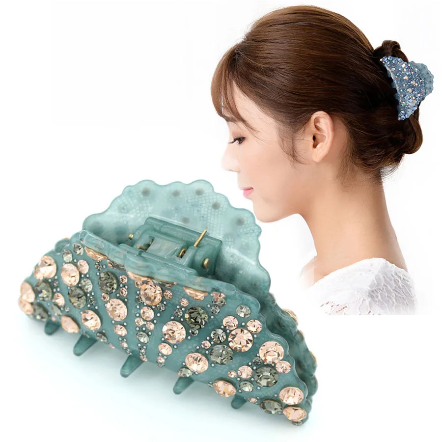 Dressy Claw Hair Clip - Rhinestone Ponytail Holder, Cellulose Acetate Accessory Jewelry Ornament for Women Girl Tiara Prom