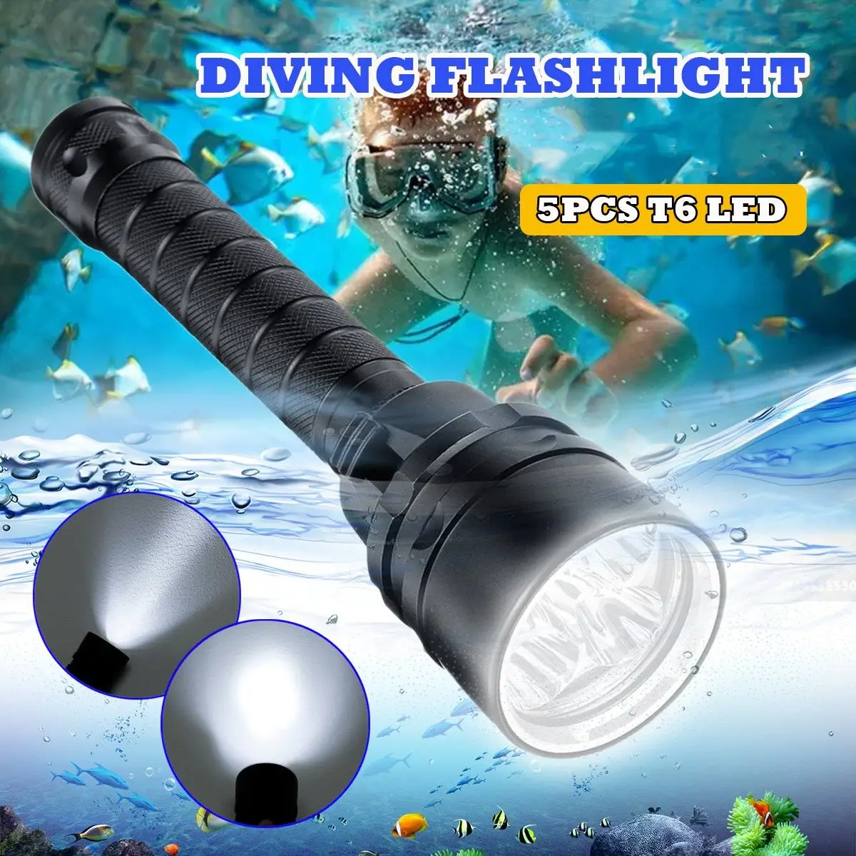 

25000 Lumens Diving For Flashlight Torch 5*T6 Scuba Dive torch 200M Underwater Waterproof Tactical led Flashlights Lantern lamp