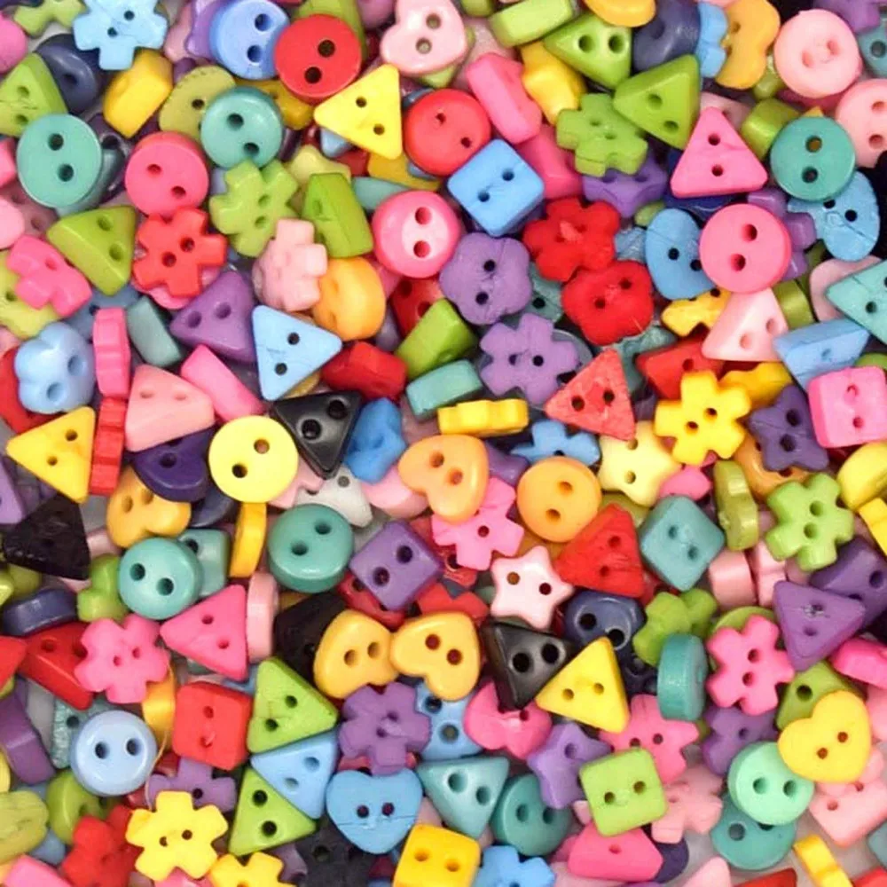 

suoja 100/300pcs/lot Assorted Colors Shapes Tiny 6MM Resin Button 2 Holes Sewing Craft