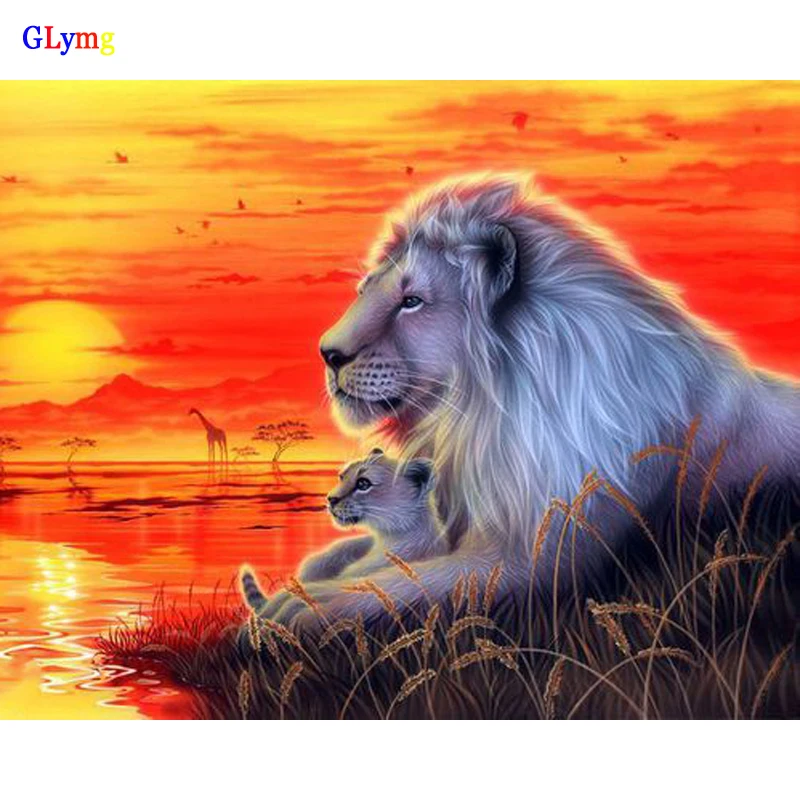 GLymg Animal Diamond Embroidery Sunset Leopard Maternal Love Diy Diamond Painting Cross Stitch Full Square Mosaic Picture Gift