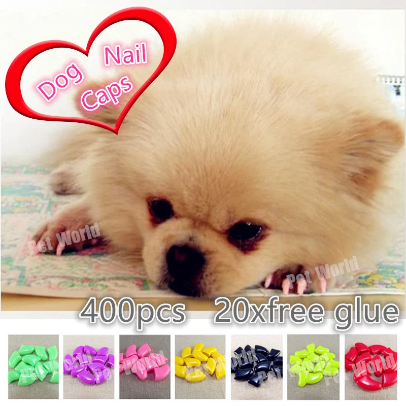 400pcs/lot Pet dog Nail Sets Soft Claws Nail Cap Paw Caps Pet Nail Cover claw grooming control with adhesive