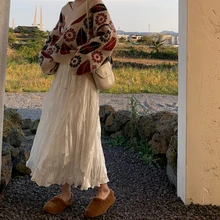 Весеннее новое поступление большая винтажная плиссированная юбка феи с эластичной резинкой на талии длинная юбка 3 Цвета