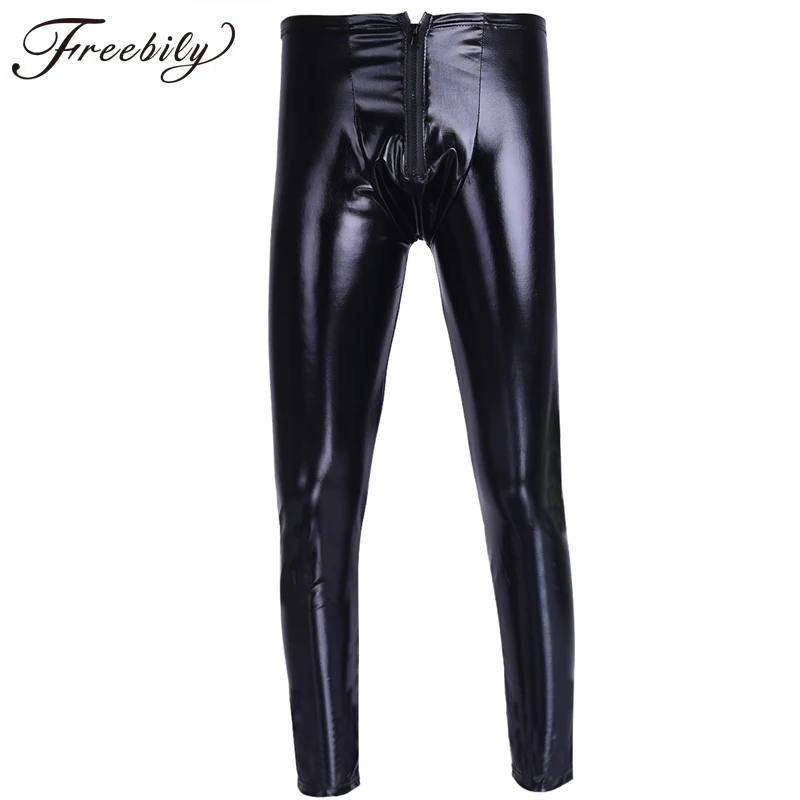 

Mens Patent Leather Pants Stage Skinny Performance Pants Stretch Leggings Men Sexy Bodywear Trousers Underwear Clubwear