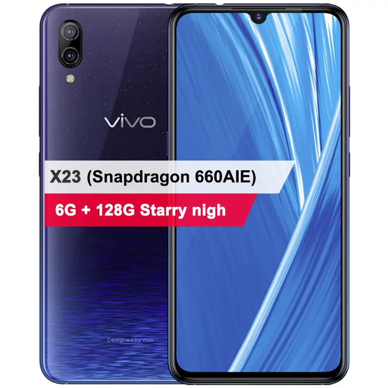 VIVO X23 мобильный телефон 6,4" 6G Оперативная память 128G Встроенная память 24.8MP Камера Snapdragon 660 Octa core 3500 мА/ч, два задние фары мощностью 12+ 13 Мп сотовый телефон - Цвет: 6G 128G Starry Night