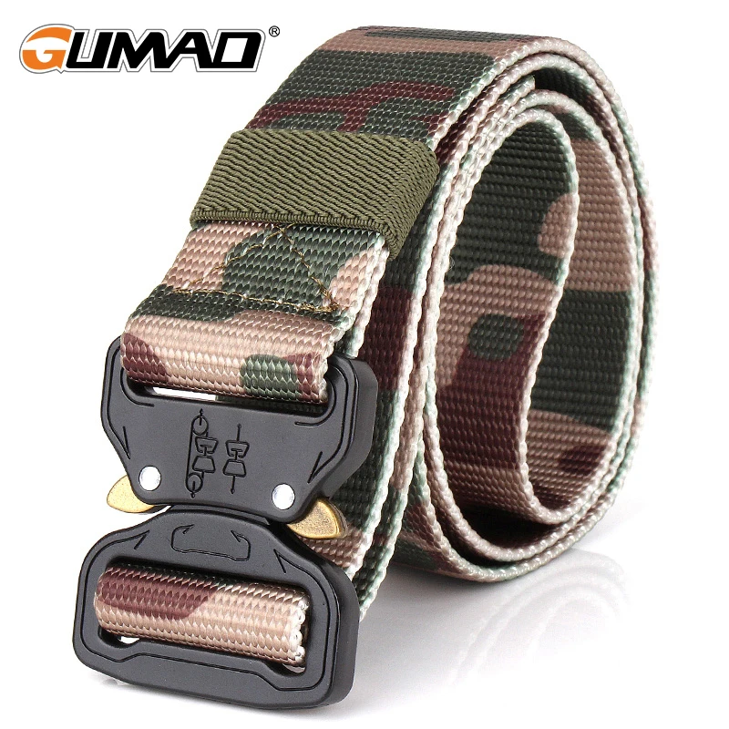 

Camo Men Heavy Duty Tactical Combat Belt Airsoft Hunting Military Police Patrol Metal Buckle Safety Waist Straps Swat Waistband