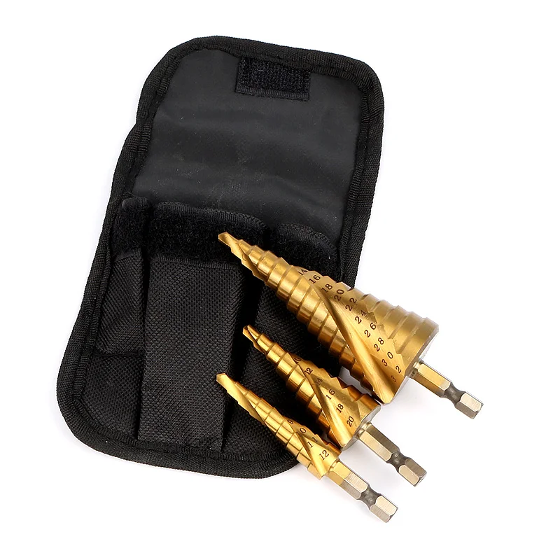 

3pcs HSS 4241 HSS spiral flute step Drill Bit Set core drill bit cone Step Drill Bit Set hole cutter 1/4" Hex Shank Step