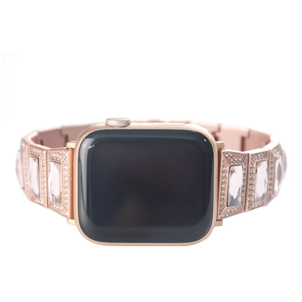 Мода Высокое качество ремешок для наручных часов Apple Watch, версии 5 4 3 2 1 бриллиант драгоценный камень Для женщин браслет 40/44/38 мм/42 мм металлический ремешок на запястье