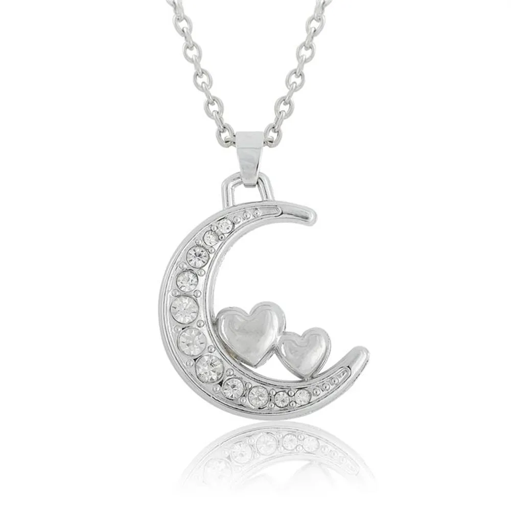Ожерелье с Луной из кристаллов двумя сердечками I Love You To The Moon And Back|Цепочки| |