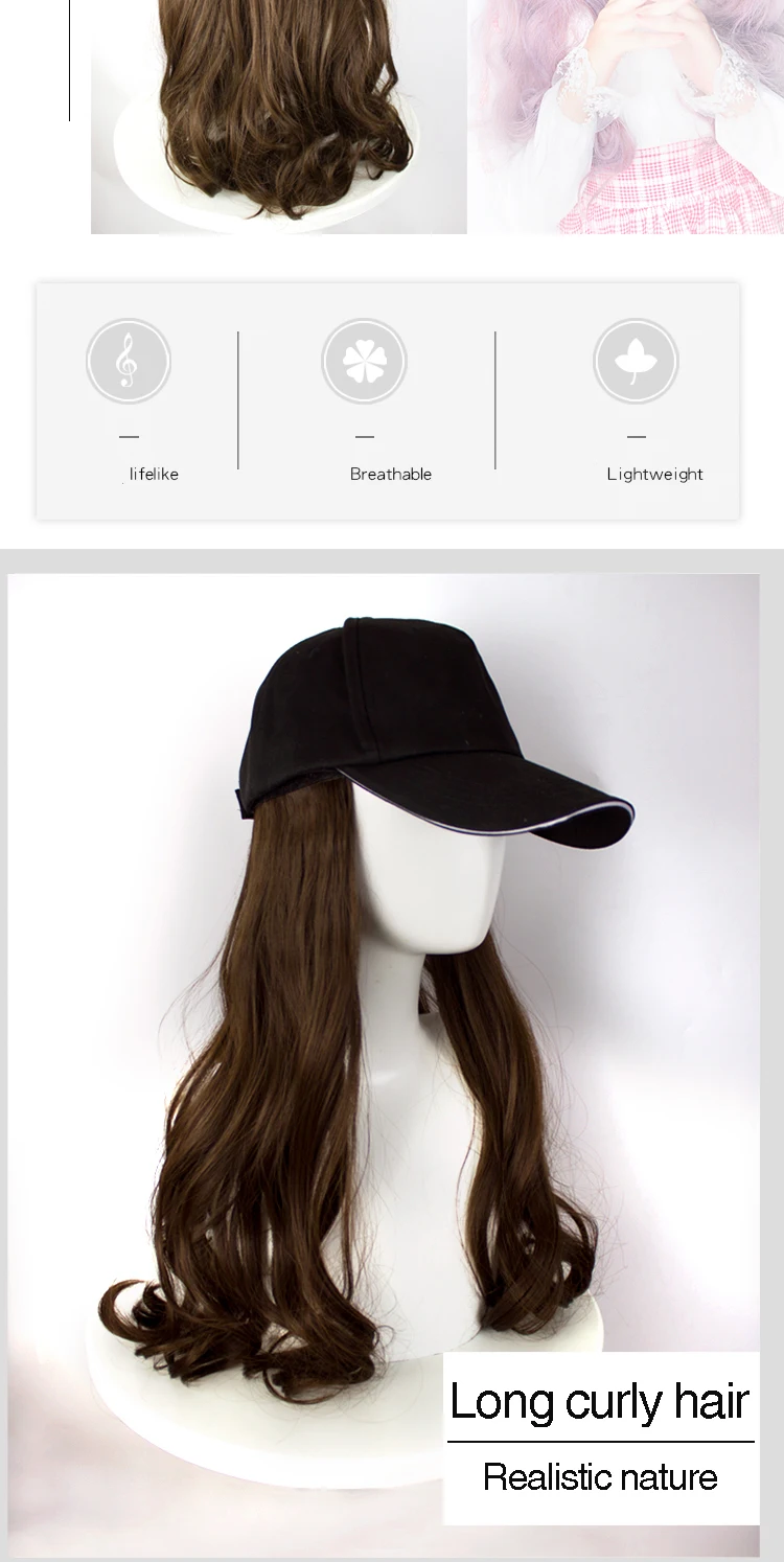 MUMUPI синтетический парик Девушка Черные длинные вьющиеся волосы с шляпой интегрированный парик Подходит для женщин вечерние волосы парик