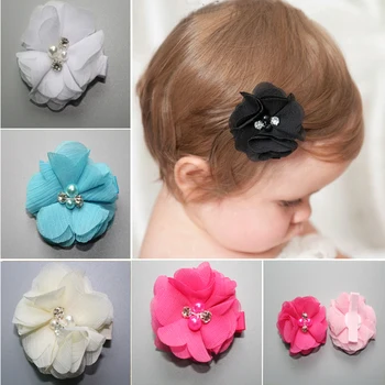 

New arrival 1.97" Handmade Chiffon Flowers Hair Clips with Pearl Rhinestone kids Girls Hair Accessories Free Shipping 100pcs/lot