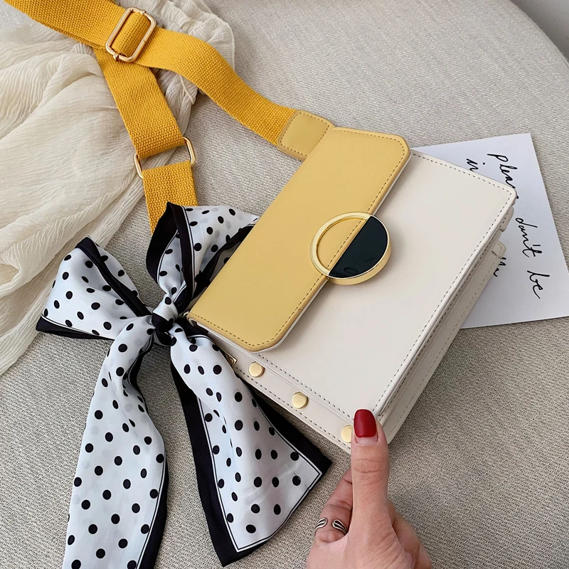  Ribbon Bow Contrast color Leather Crossbody bag 2019 Fashion New Quality PU Leather Women's Handbag