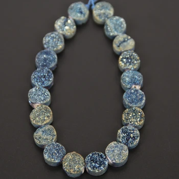 

10mm Raw Druzy Stone Drilled Round Shape Beads Pendants strand,Natural Blue Titanium Drusy Slab Beads Necklace Wholesale 20pcs