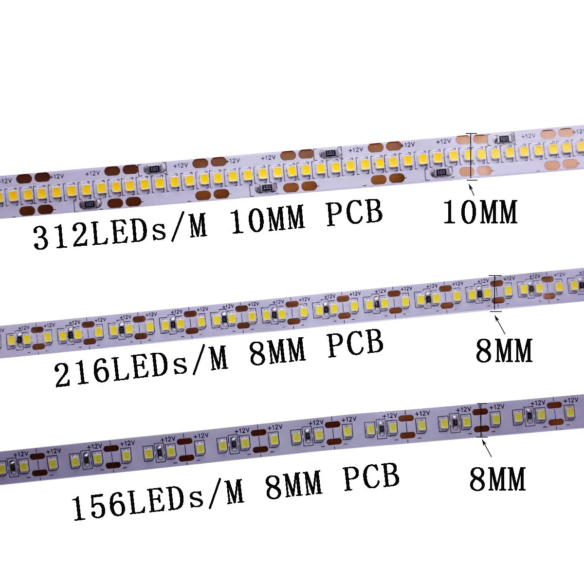 CRI80+ 5 м/лот 8 мм 10 мм PCB 156 216 312 светодиодный s/M 2025 Светодиодная лента DC12V не водонепроницаемый гибкий светильник ярче, чем 2835 5050