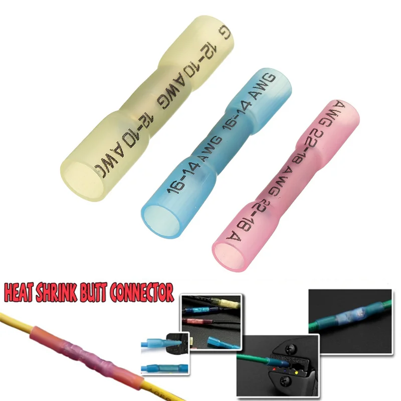 

10/20/25/50PCS Heat Shrink Terminal Insulated Butt Electrical Splice Wire Connectors Cable Crimp Terminal Connector AWG 26-10