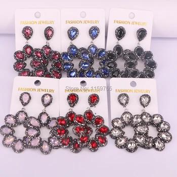 

For Women 4Pair Flower Shape Bohemia Water Drop Mixed Color Crystal Pave Rhinestone Dangle Earrings