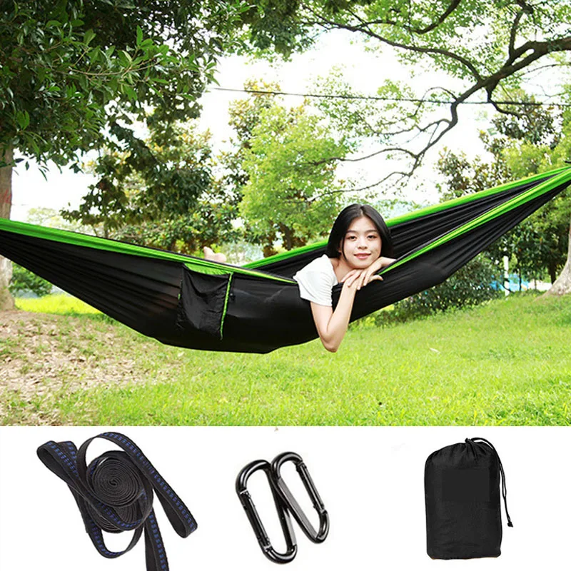 

Sleeping Hammock Camping 300*200cm 2-3 People Garden Hanging Chair Outdoor Furniture Hamac Lengthen and Widen Swing + Tree Rope
