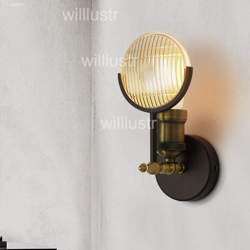 Willlustr винтажная стеклянная настенная лампа железное освещение винтажная прозрачная полосатая стеклянная абажур современный настенный светильник металлический светильник для объектива
