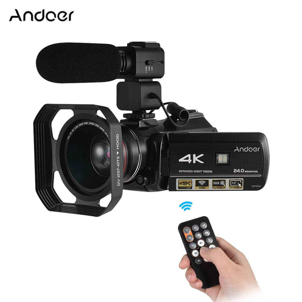 Andoer AC3 4K Цифровая видеокамера WiFi ИК ночного видения сенсорная видеокамера w/0.39X широкоугольный объектив+ бленда+ микрофон
