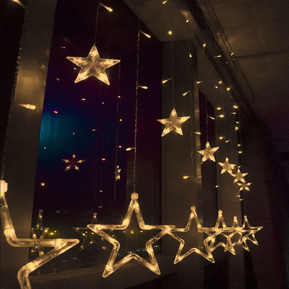 12 звезд светодиодный гирлянда для занавесок Рождественская гирлянда со сказочными огнями наружный дом для свадьбы/вечерние/занавески/украшения сада
