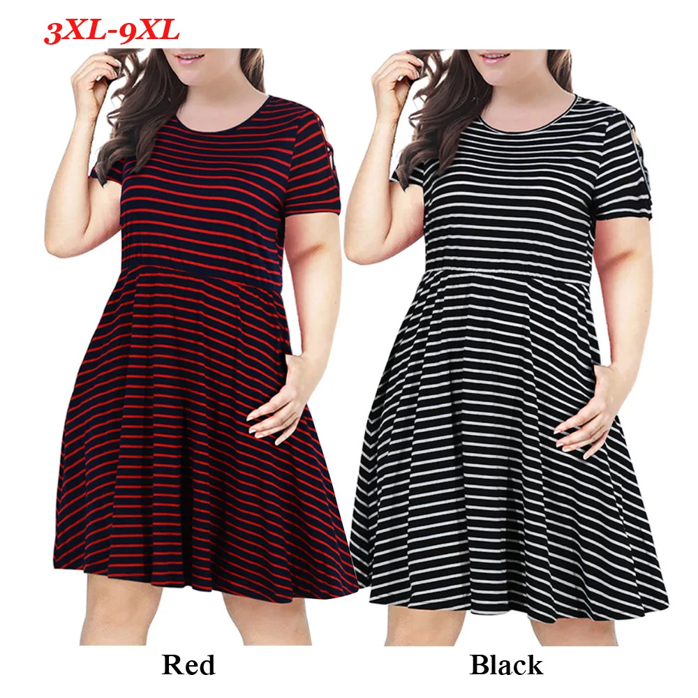 

Lortalen 3XL-9XL Plus Size Women Dresses 2019 New Vintage Striped A Line O Neck Spring Fall Casual Work Dress Vestidos Big Size