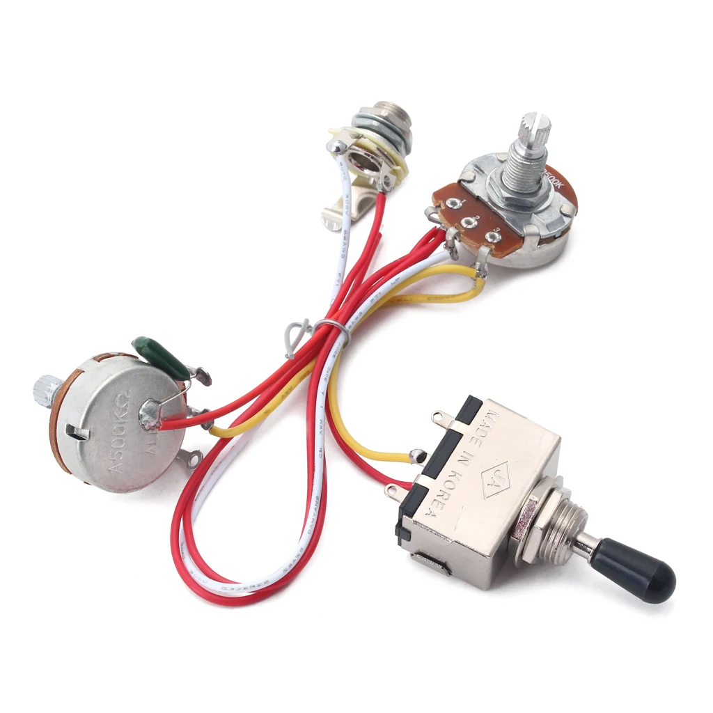 Guitar Wiring Harness Kit 3 Way Toggle Switch 500K Pots for Electric Cigar Box Parts | Спорт и развлечения