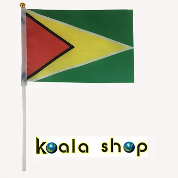 

Free shipping world flags printed 100% polyester 14 * 21cm Guyana hand wave flags 100pcs / bag with plastic rod