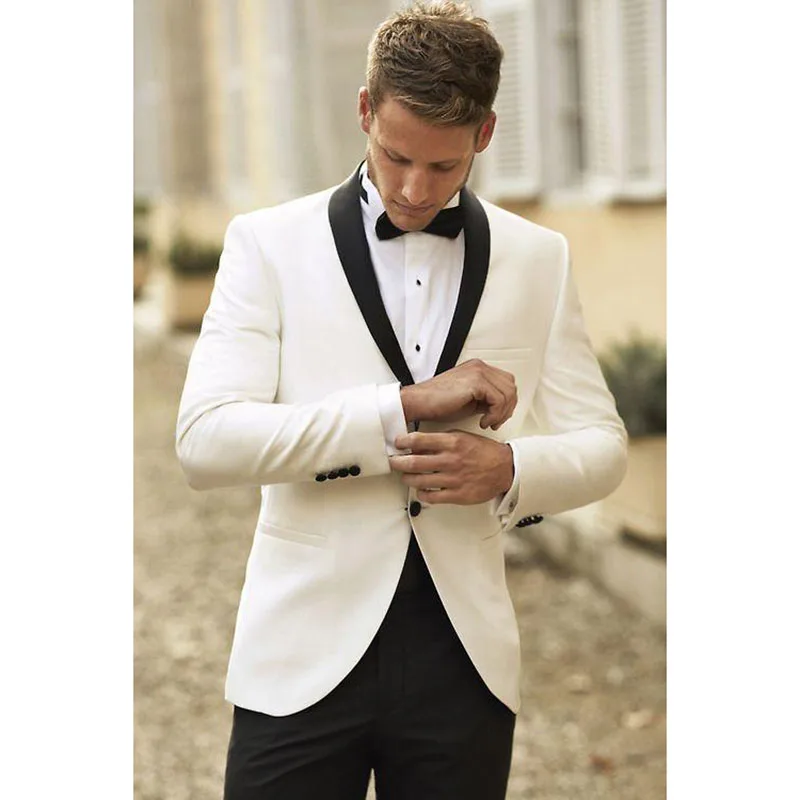 Hot Sale Ivory Mens Suits With Black 