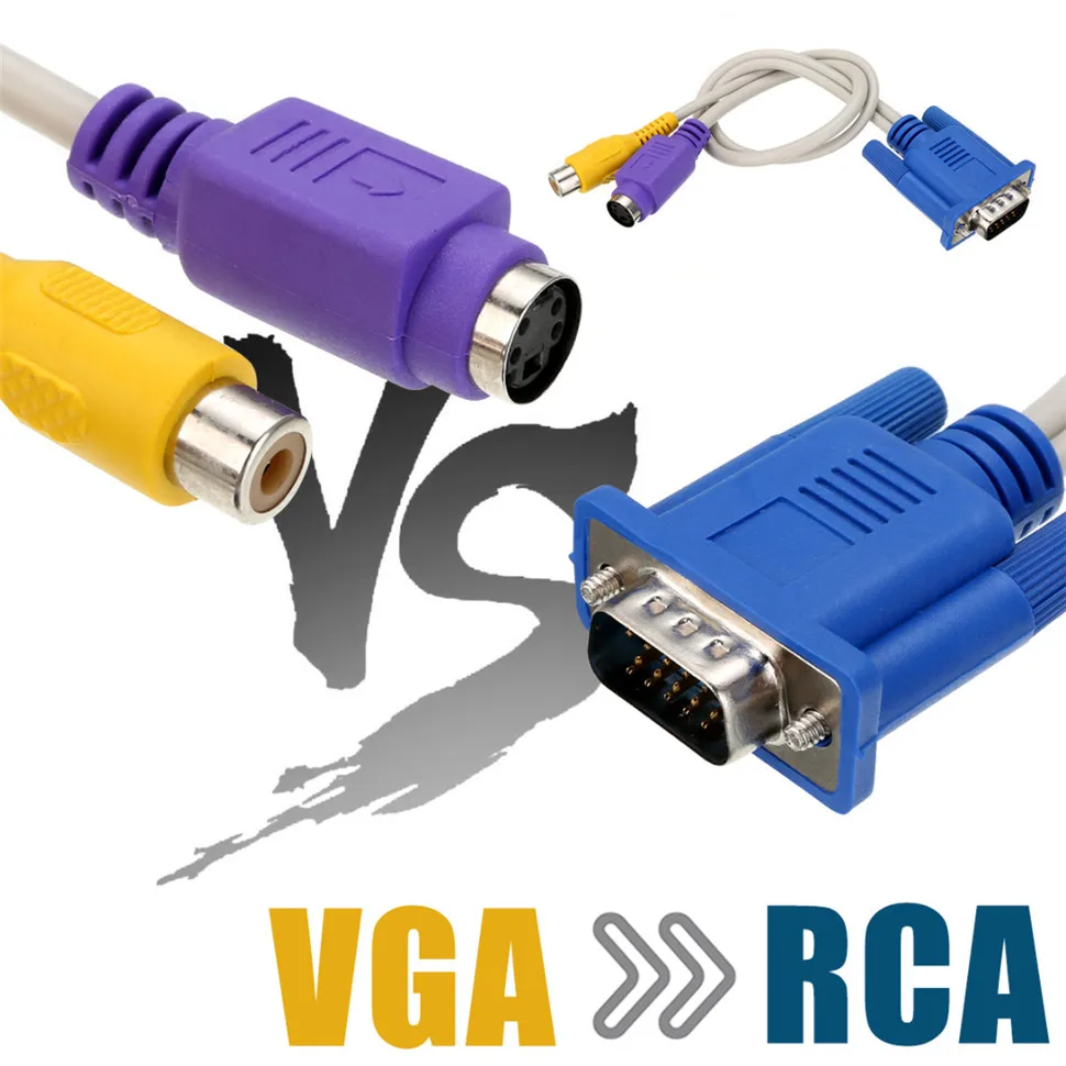 YKSO VGA Cable 15 Pin VGA Male to TV S-VideoRCA Female AV OUT Adapter Cable Audio Video Cable Composite HD TV VGA Cable (1)