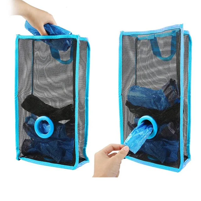 Hanging Mesh Garbage Storage Bag Organizer Dispenser Kitchen Wall Mount