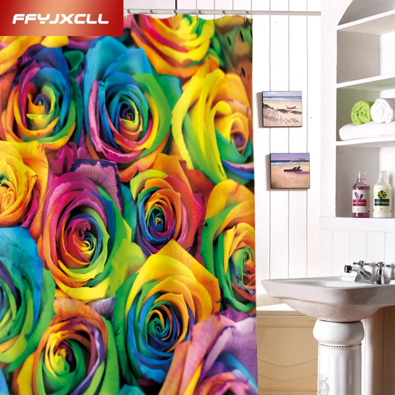 

Custom Made Colorful Rose Printing Polyester Fabric Waterproof Shower Curtain Eco-Friendly Creative Bathroom Curtain