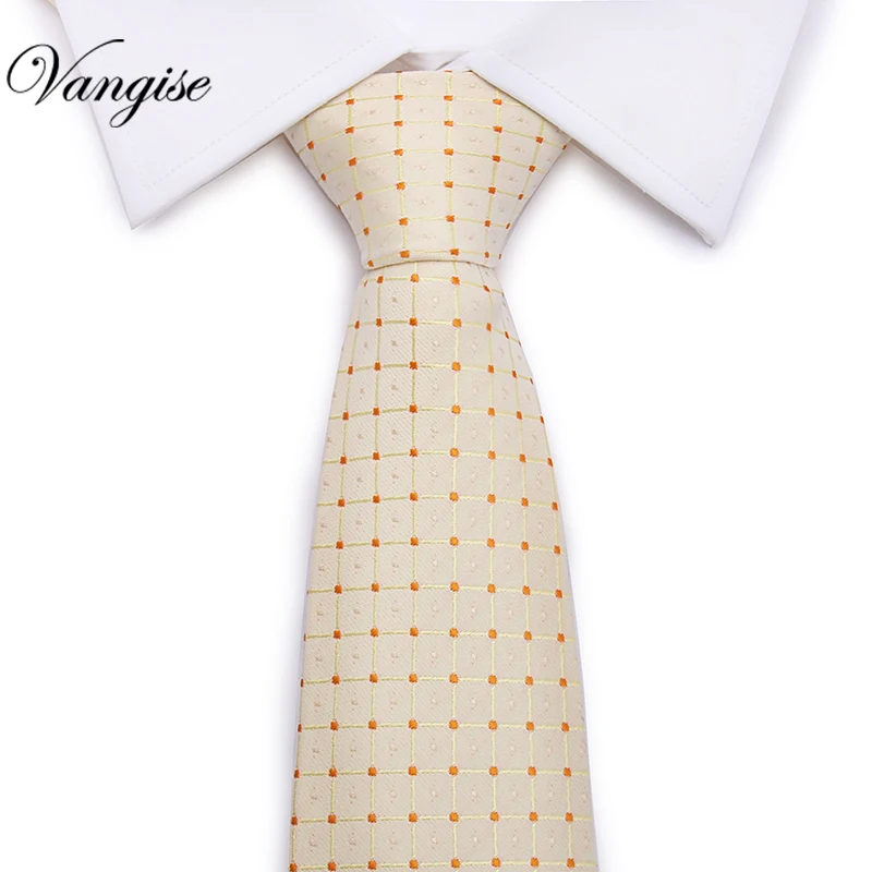 

New Plaid Ties Men's Fashion Tie 8cm Blue Necktie yellow& Orange Color Neck Tie For Men Business Red Wedding Suit Accessory