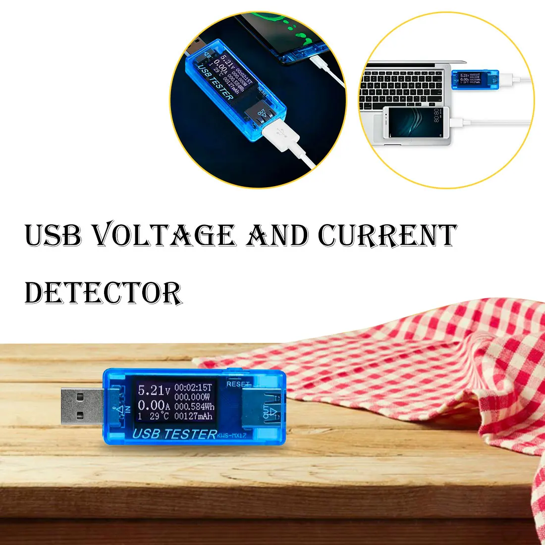 3 in 1 Mobile Power Detector Battery Test Voltage Current Meter Battery Tester Blue Measuring Instruments USB Charger Doctor