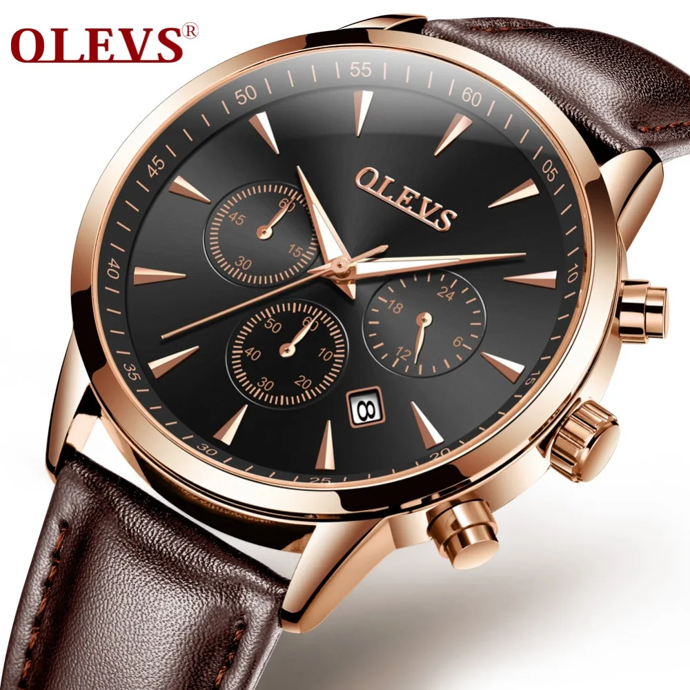 Beste OLEVS Horloge Mannen Horloges relogio masculino Lederen riem sport Modieuze Luxe Beroemde merk Waterdichte erkek kol saati