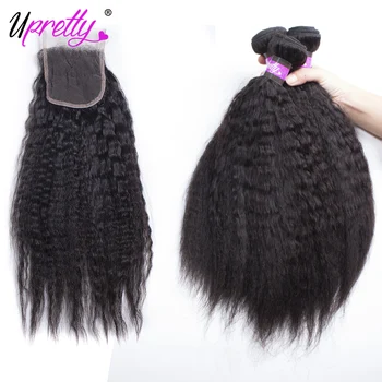 

Upretty Hair Peruvian Hair Weave Bundles With Closure Kinky Straight Bundles With Closure Human Hair 4 Bundles With Closure