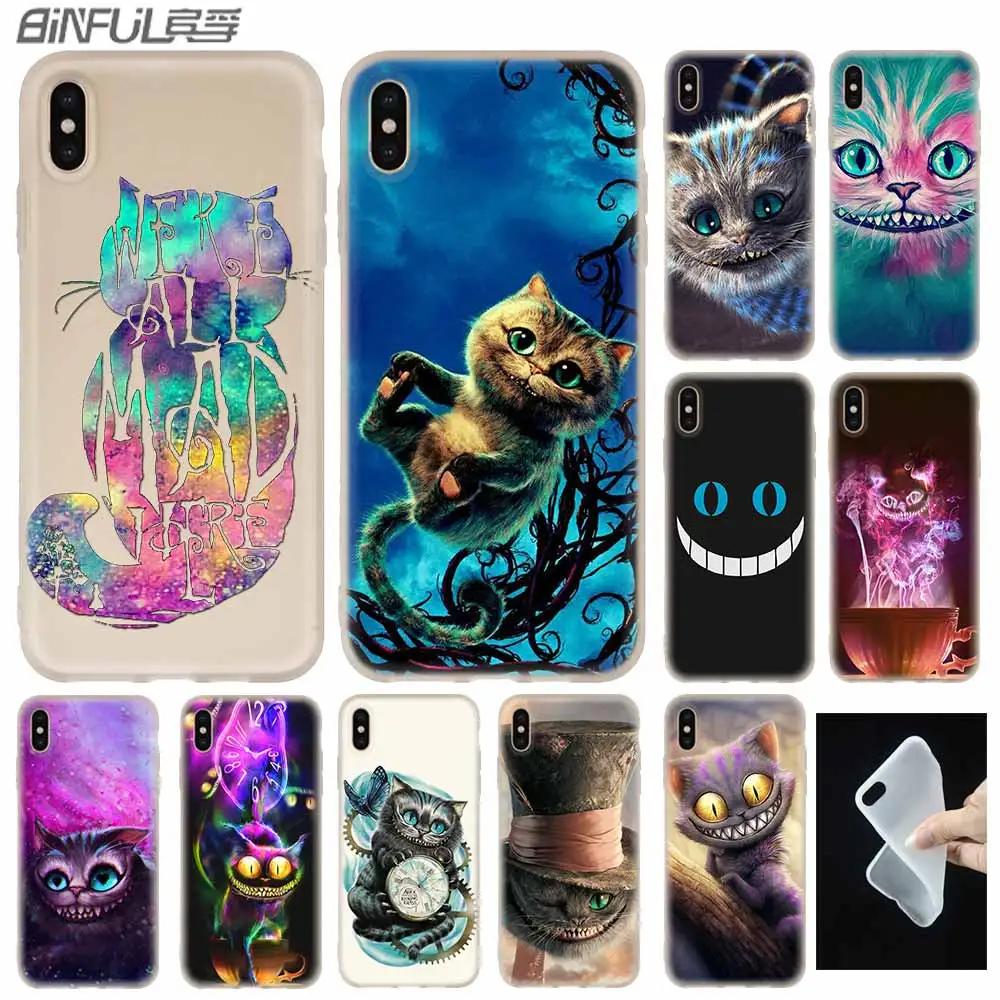 

Alice in Wonderland Cheshire Cat Cover Case Silicone soft for iPhone X XS Max XR 6 6S 7 8 Plus 4 5S SE 9 Phone Cases