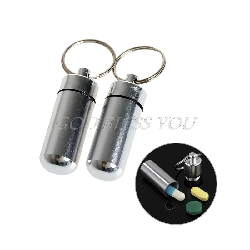 

2pcs Silver Aluminum Waterproof Small Pill Tablet Medicine Storage Box Bottle Case Container Key Care Tool Drop Ship