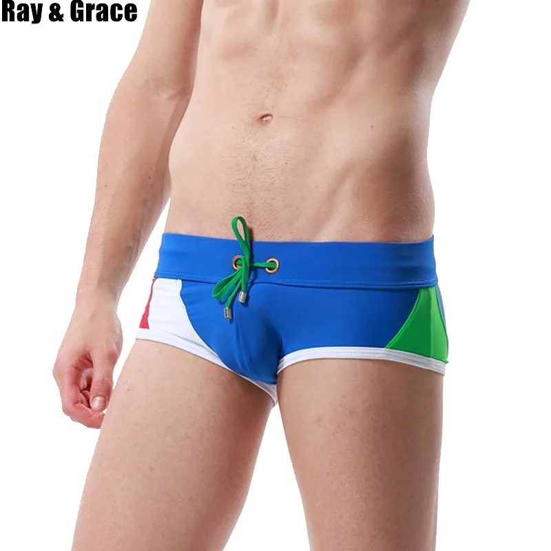 

RAY GRACE Summer Swimwear Men Briefs Low Waist Swim Sexy Breathable Swimsuit Quick Dry Beach Shorts Men's Swimming Trunks