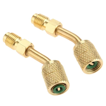 

R410A Adapter 5/16 Inch Sae Female Quick Couplers To 1/4 Inch Sae Male Flare, 2 Pc 45 Degree Angled Charging Vacuum Adapter