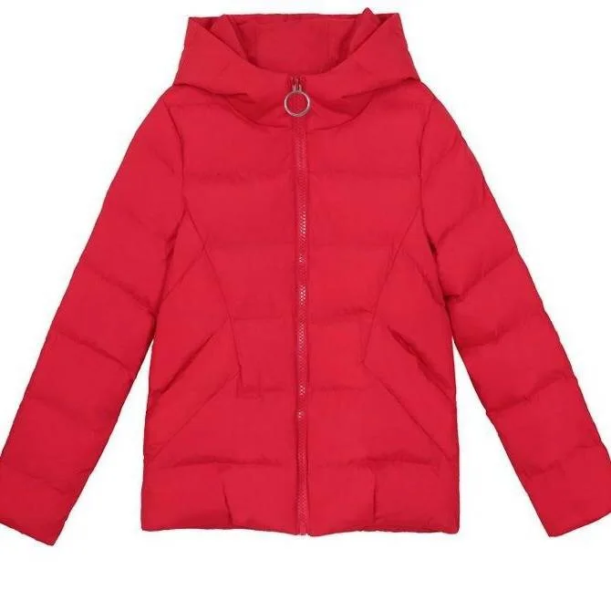 Vangul Casual Ladies Solid Padded Jacket Short Autumn Winter Wadded Jacket Women Hooded Coats Red Female Parkas Outwear New