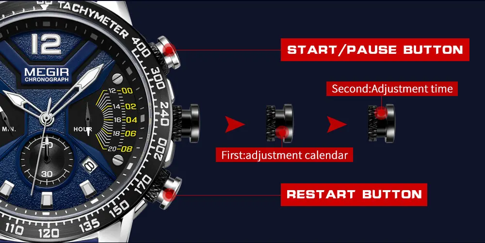 MEGIR мужские спортивные кварцевые часы с силиконовым ремешком водонепроницаемые светящийся хронограф наручные часы мужские Relogios Masculino часы 2106 синий