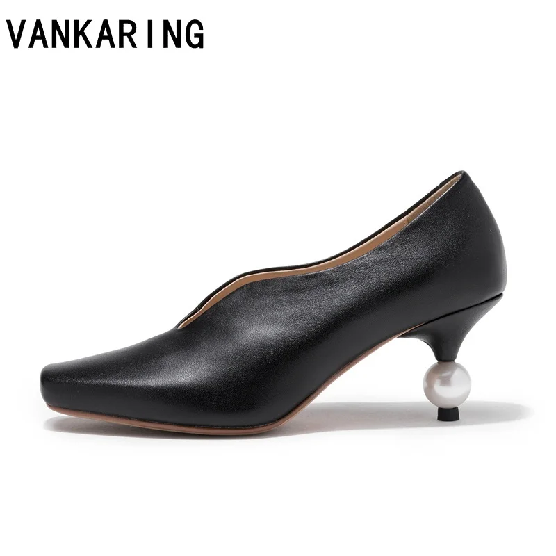 

black beige brand designer women shoes pearl high heel pointed toe retro stiletto party dance shoes genuine leather pumps woman